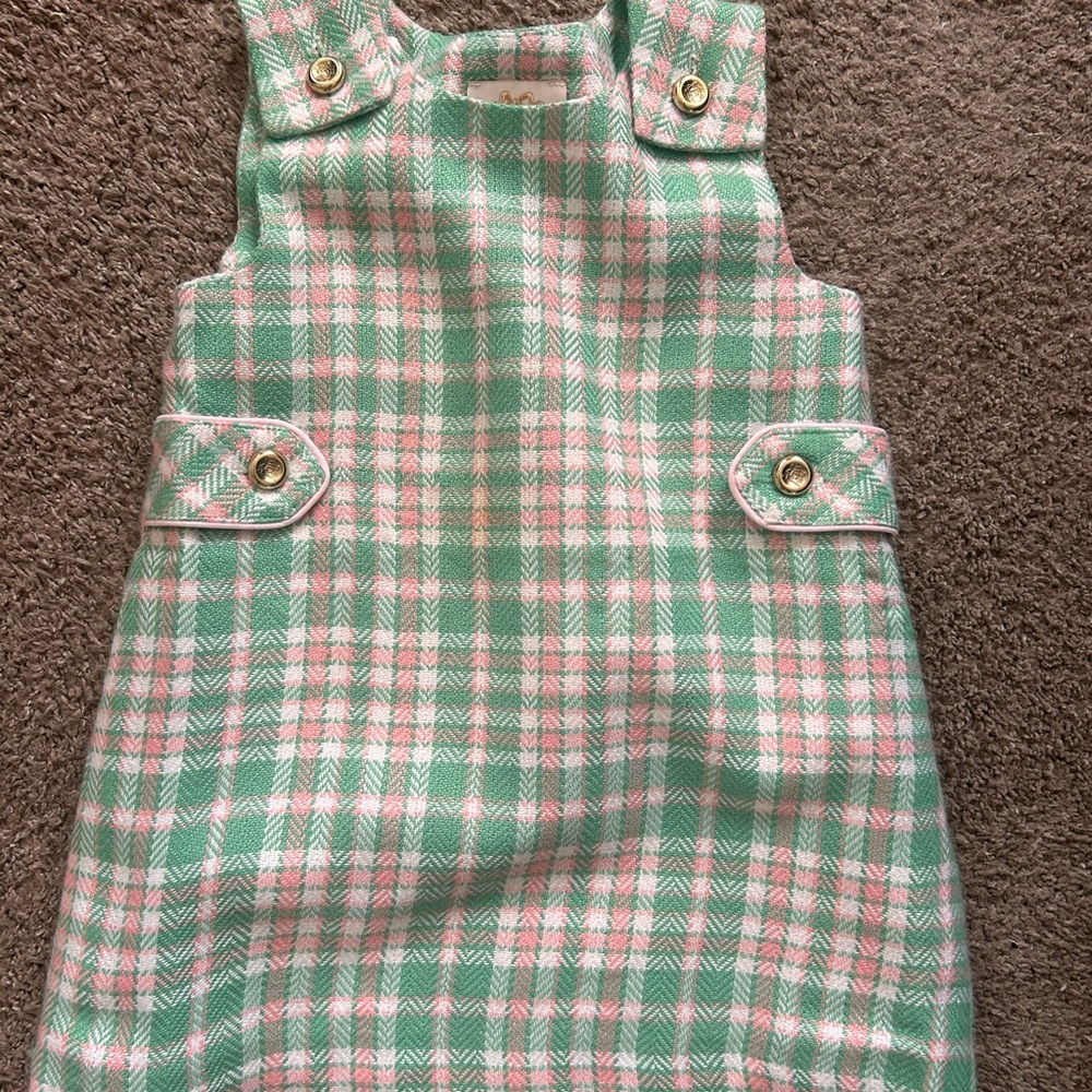 Plaid Sleeveless Dress in Green and Pink